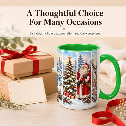 #pl[15oz|Green] Christmas Winter Quartet Coffee Mug, Snowy Holiday Mug, Ceramic Cup