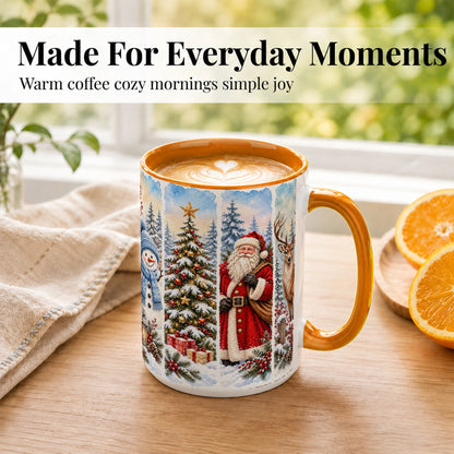 #pl[15oz|Orange] Christmas Winter Quartet Coffee Mug, Snowy Holiday Mug, Ceramic Cup