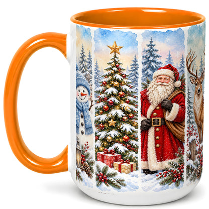 #pl[15oz|Orange] Christmas Winter Quartet Coffee Mug, Snowy Holiday Mug, Ceramic Cup