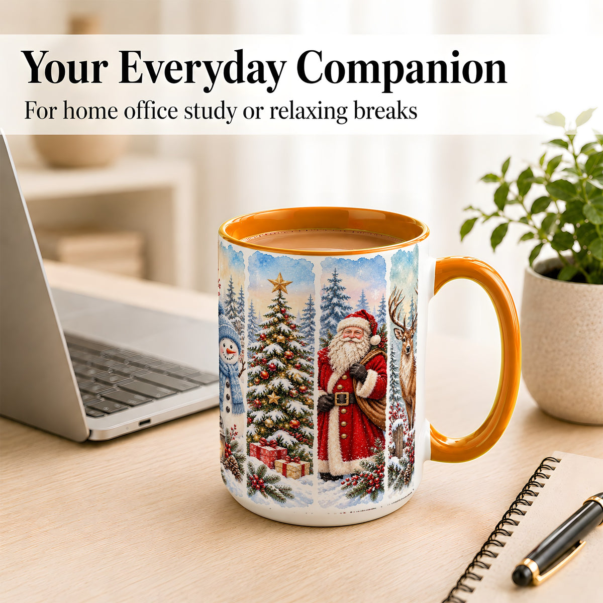 #pl[15oz|Orange] Christmas Winter Quartet Coffee Mug, Snowy Holiday Mug, Ceramic Cup