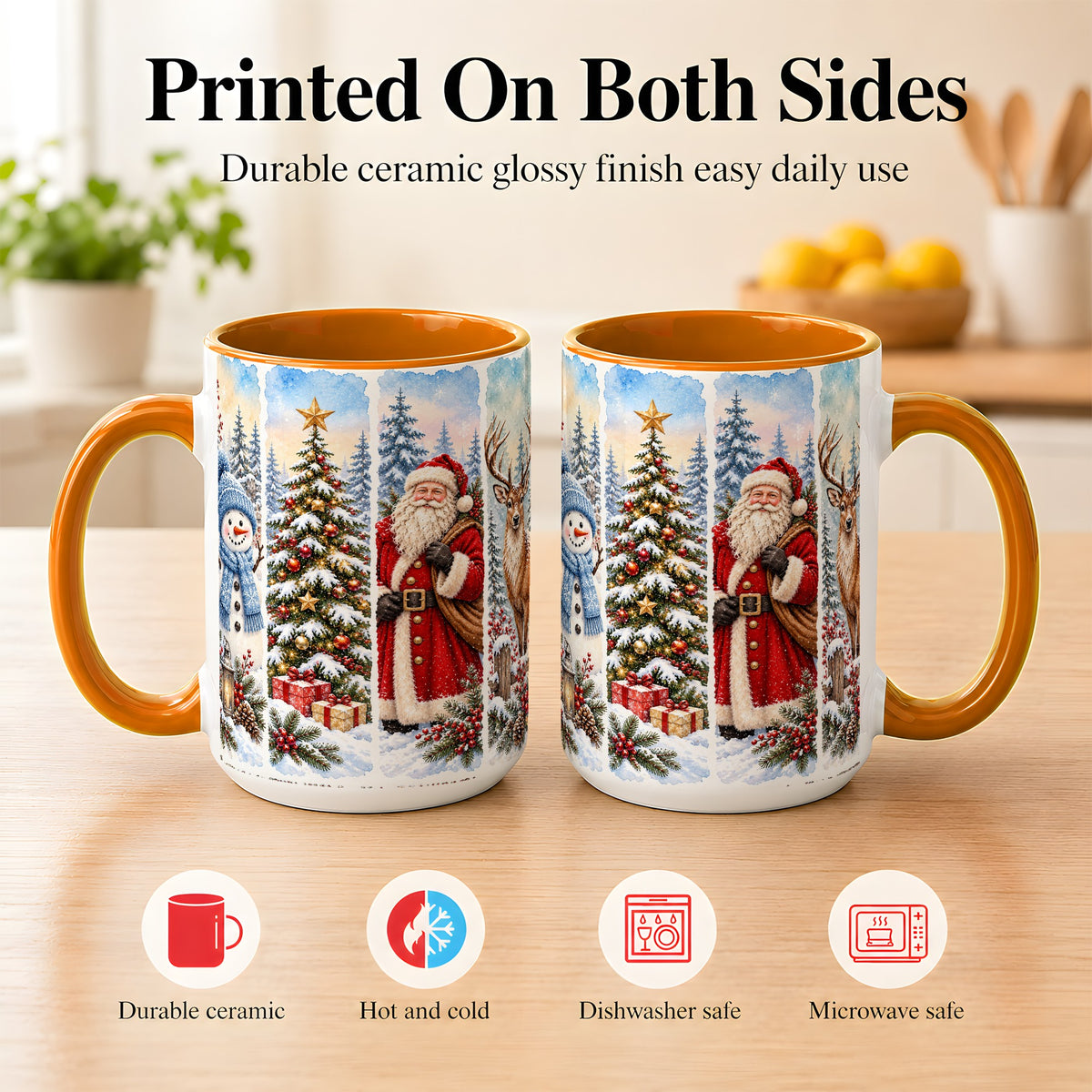 #pl[15oz|Orange] Christmas Winter Quartet Coffee Mug, Snowy Holiday Mug, Ceramic Cup