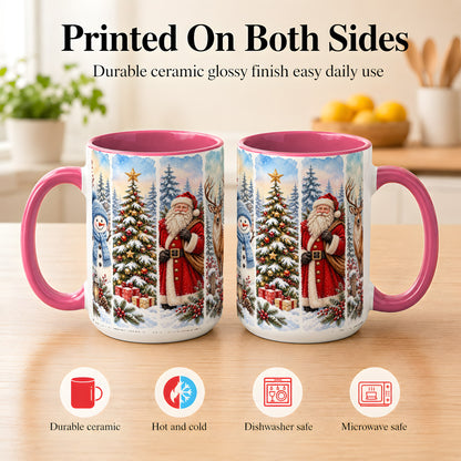#pl[15oz|Pink] Christmas Winter Quartet Coffee Mug, Snowy Holiday Mug, Ceramic Cup