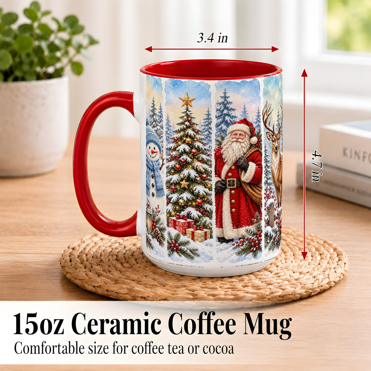 #pl[15oz|Red] Christmas Winter Quartet Coffee Mug, Snowy Holiday Mug, Ceramic Cup