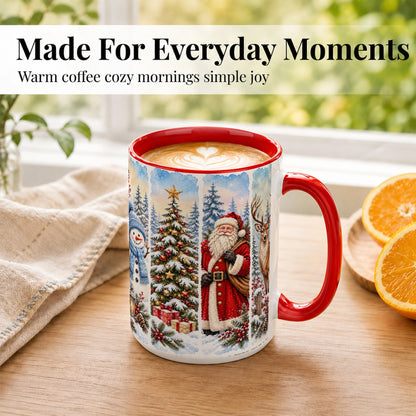#pl[15oz|Red] Christmas Winter Quartet Coffee Mug, Snowy Holiday Mug, Ceramic Cup
