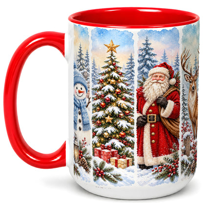 #pl[15oz|Red] Christmas Winter Quartet Coffee Mug, Snowy Holiday Mug, Ceramic Cup