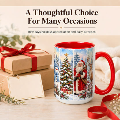 #pl[15oz|Red] Christmas Winter Quartet Coffee Mug, Snowy Holiday Mug, Ceramic Cup