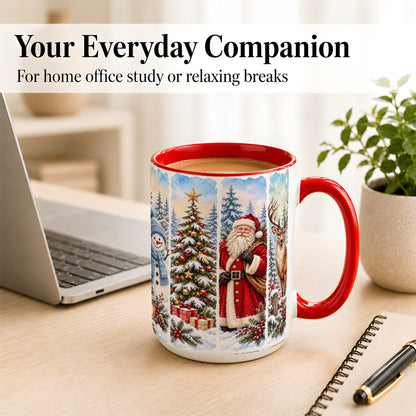 #pl[15oz|Red] Christmas Winter Quartet Coffee Mug, Snowy Holiday Mug, Ceramic Cup