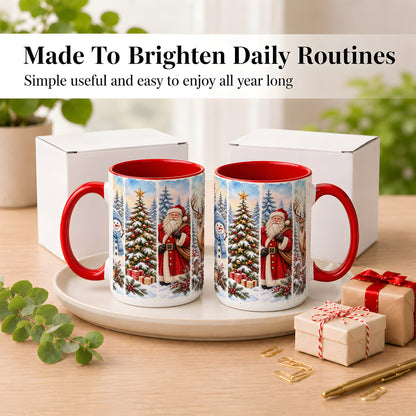 #pl[15oz|Red] Christmas Winter Quartet Coffee Mug, Snowy Holiday Mug, Ceramic Cup