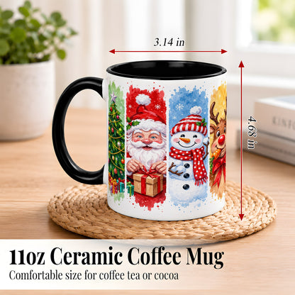 #pl[11oz|Black] Christmas Friends Coffee Mug, Santa Snowman Reindeer Mug, Ceramic Cup