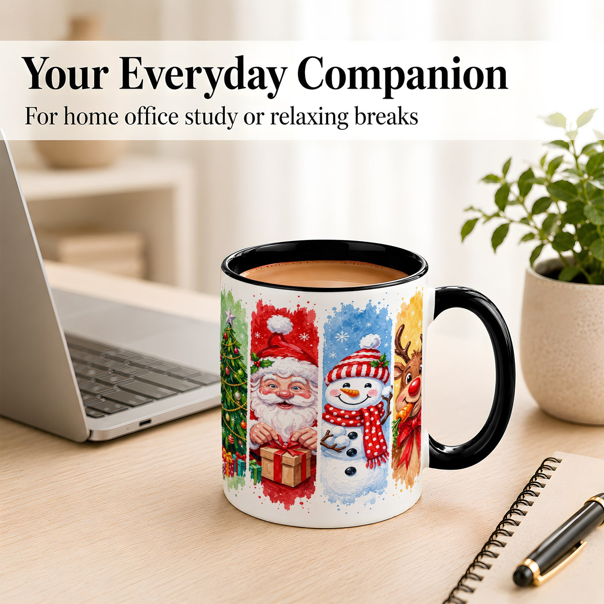 #pl[11oz|Black] Christmas Friends Coffee Mug, Santa Snowman Reindeer Mug, Ceramic Cup