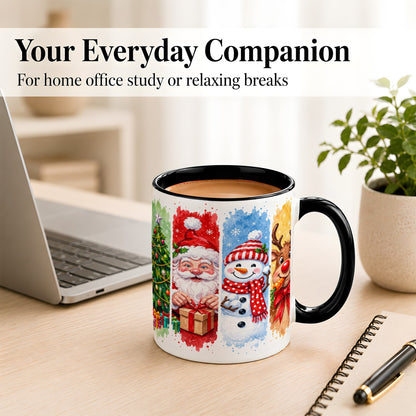 #pl[11oz|Black] Christmas Friends Coffee Mug, Santa Snowman Reindeer Mug, Ceramic Cup