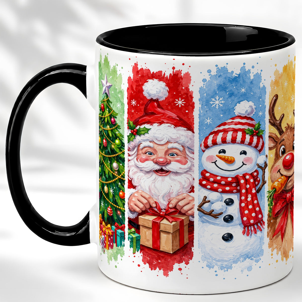 #pl[11oz|Black] Christmas Friends Coffee Mug, Santa Snowman Reindeer Mug, Ceramic Cup