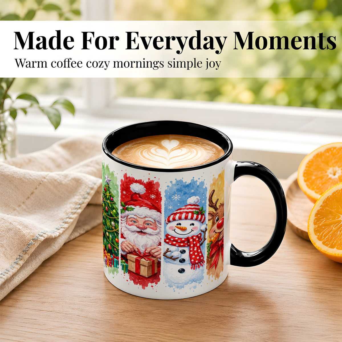 #pl[11oz|Black] Christmas Friends Coffee Mug, Santa Snowman Reindeer Mug, Ceramic Cup