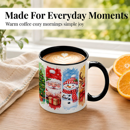 #pl[11oz|Black] Christmas Friends Coffee Mug, Santa Snowman Reindeer Mug, Ceramic Cup