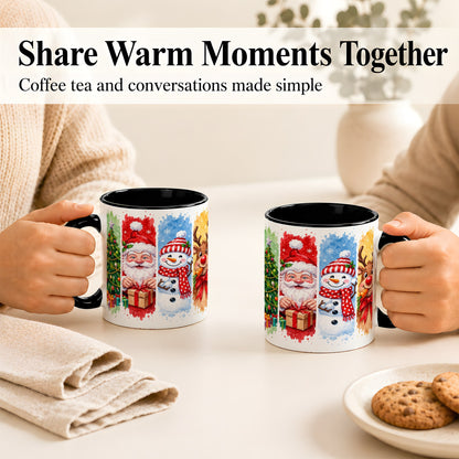 #pl[11oz|Black] Christmas Friends Coffee Mug, Santa Snowman Reindeer Mug, Ceramic Cup