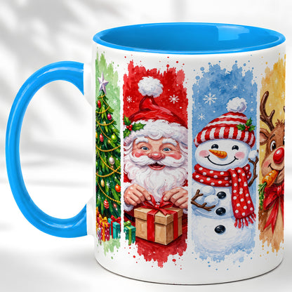 #pl[11oz|Blue] Christmas Friends Coffee Mug, Santa Snowman Reindeer Mug, Ceramic Cup
