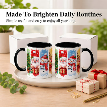 #pl[11oz|Black] Christmas Friends Coffee Mug, Santa Snowman Reindeer Mug, Ceramic Cup