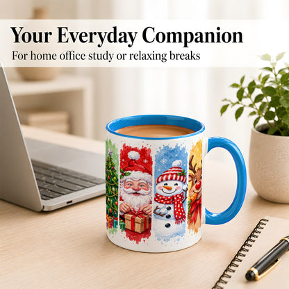 #pl[11oz|Blue] Christmas Friends Coffee Mug, Santa Snowman Reindeer Mug, Ceramic Cup