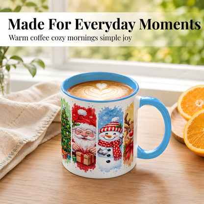 #pl[11oz|Blue] Christmas Friends Coffee Mug, Santa Snowman Reindeer Mug, Ceramic Cup