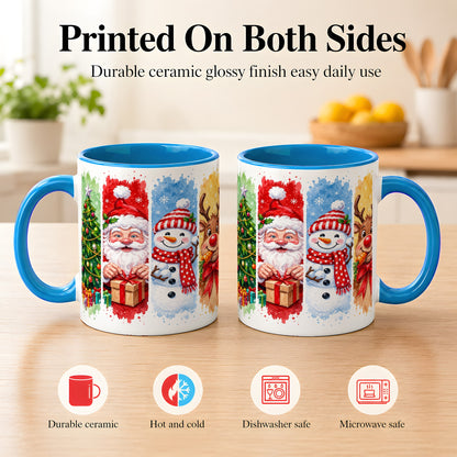 #pl[11oz|Blue] Christmas Friends Coffee Mug, Santa Snowman Reindeer Mug, Ceramic Cup