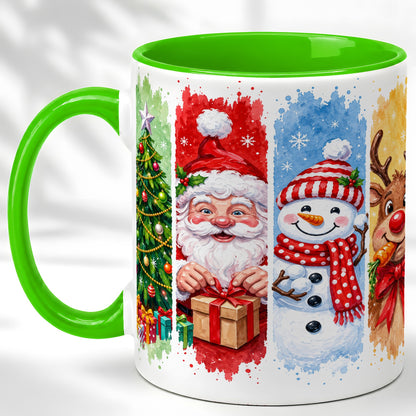 #pl[11oz|Green] Christmas Friends Coffee Mug, Santa Snowman Reindeer Mug, Ceramic Cup