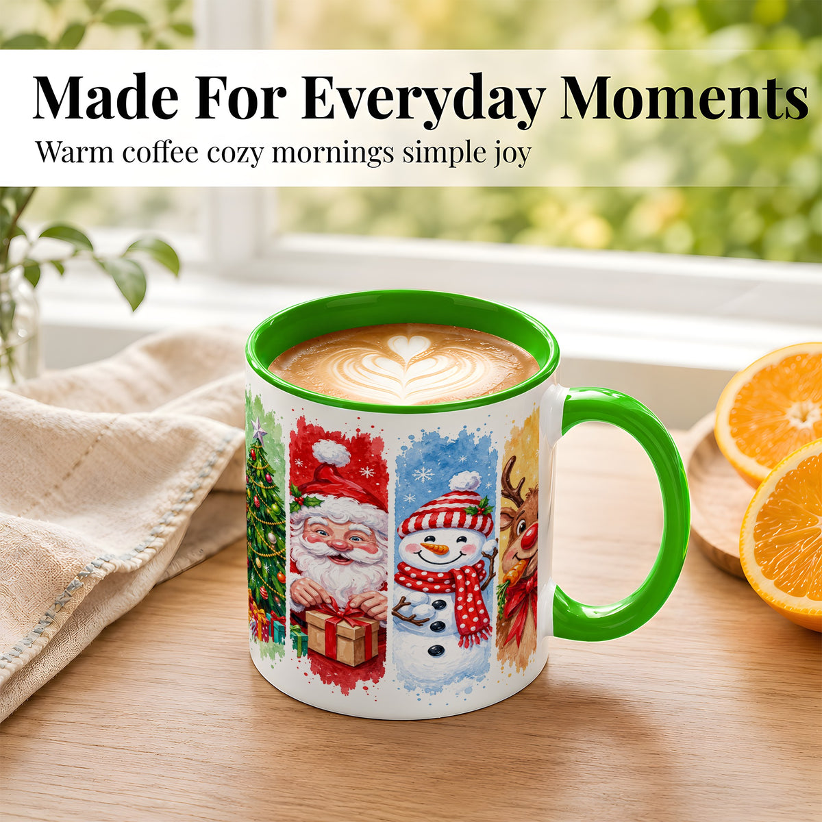 #pl[11oz|Green] Christmas Friends Coffee Mug, Santa Snowman Reindeer Mug, Ceramic Cup