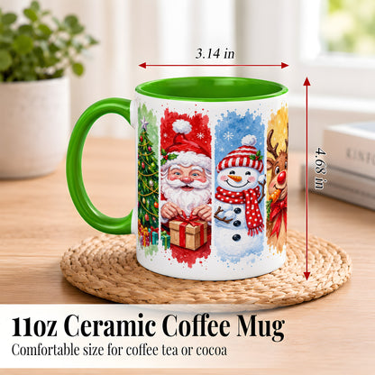 #pl[11oz|Green] Christmas Friends Coffee Mug, Santa Snowman Reindeer Mug, Ceramic Cup