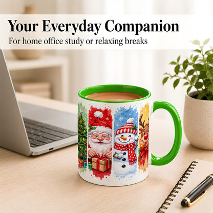 #pl[11oz|Green] Christmas Friends Coffee Mug, Santa Snowman Reindeer Mug, Ceramic Cup