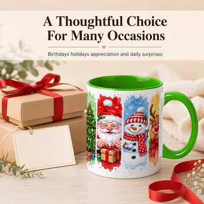 #pl[11oz|Green] Christmas Friends Coffee Mug, Santa Snowman Reindeer Mug, Ceramic Cup