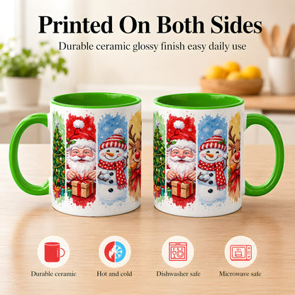#pl[11oz|Green] Christmas Friends Coffee Mug, Santa Snowman Reindeer Mug, Ceramic Cup