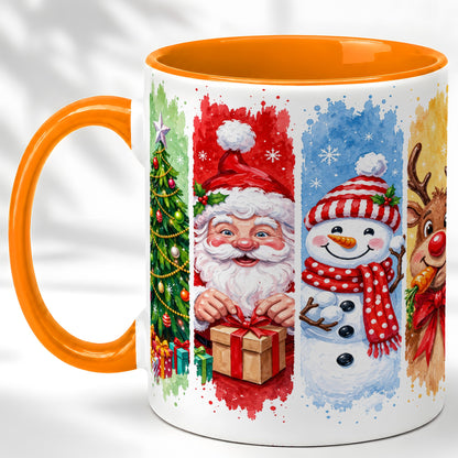 #pl[11oz|Orange] Christmas Friends Coffee Mug, Santa Snowman Reindeer Mug, Ceramic Cup