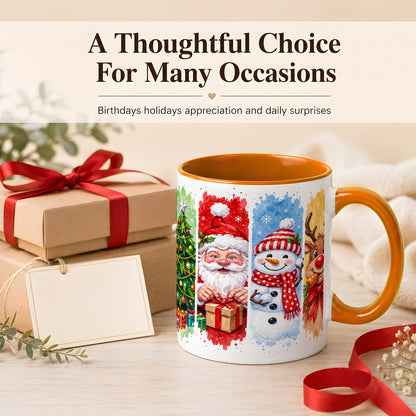 #pl[11oz|Orange] Christmas Friends Coffee Mug, Santa Snowman Reindeer Mug, Ceramic Cup