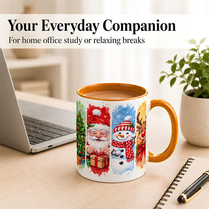 #pl[11oz|Orange] Christmas Friends Coffee Mug, Santa Snowman Reindeer Mug, Ceramic Cup