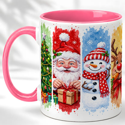 #pl[11oz|Pink] Christmas Friends Coffee Mug, Santa Snowman Reindeer Mug, Ceramic Cup