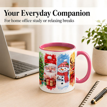 #pl[11oz|Pink] Christmas Friends Coffee Mug, Santa Snowman Reindeer Mug, Ceramic Cup