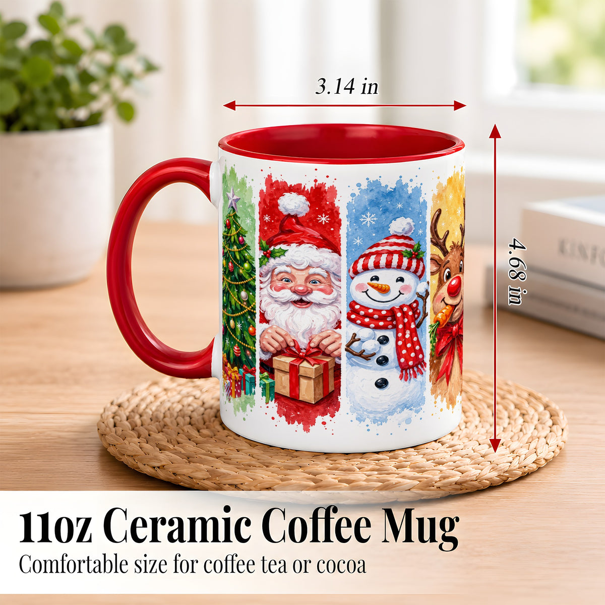 #pl[11oz|Red] Christmas Friends Coffee Mug, Santa Snowman Reindeer Mug, Ceramic Cup