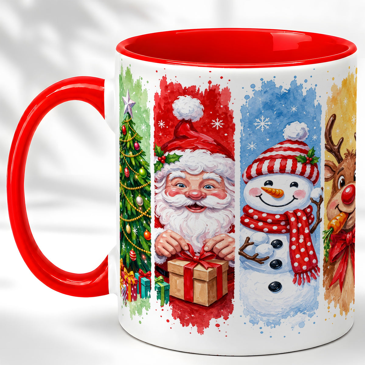 Christmas Friends Coffee Mug, Santa Snowman Reindeer Mug, Ceramic Cup