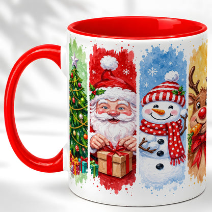 Christmas Friends Coffee Mug, Santa Snowman Reindeer Mug, Ceramic Cup