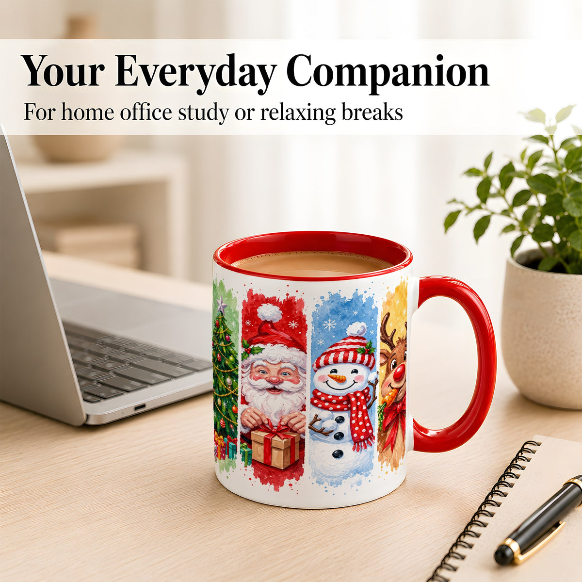 #pl[11oz|Red] Christmas Friends Coffee Mug, Santa Snowman Reindeer Mug, Ceramic Cup