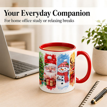 #pl[11oz|Red] Christmas Friends Coffee Mug, Santa Snowman Reindeer Mug, Ceramic Cup