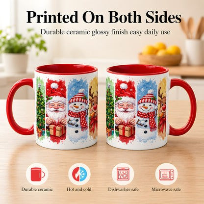 #pl[11oz|Red] Christmas Friends Coffee Mug, Santa Snowman Reindeer Mug, Ceramic Cup