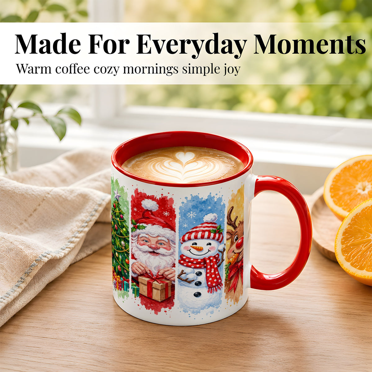 #pl[11oz|Red] Christmas Friends Coffee Mug, Santa Snowman Reindeer Mug, Ceramic Cup