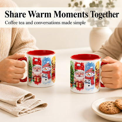 #pl[11oz|Red] Christmas Friends Coffee Mug, Santa Snowman Reindeer Mug, Ceramic Cup