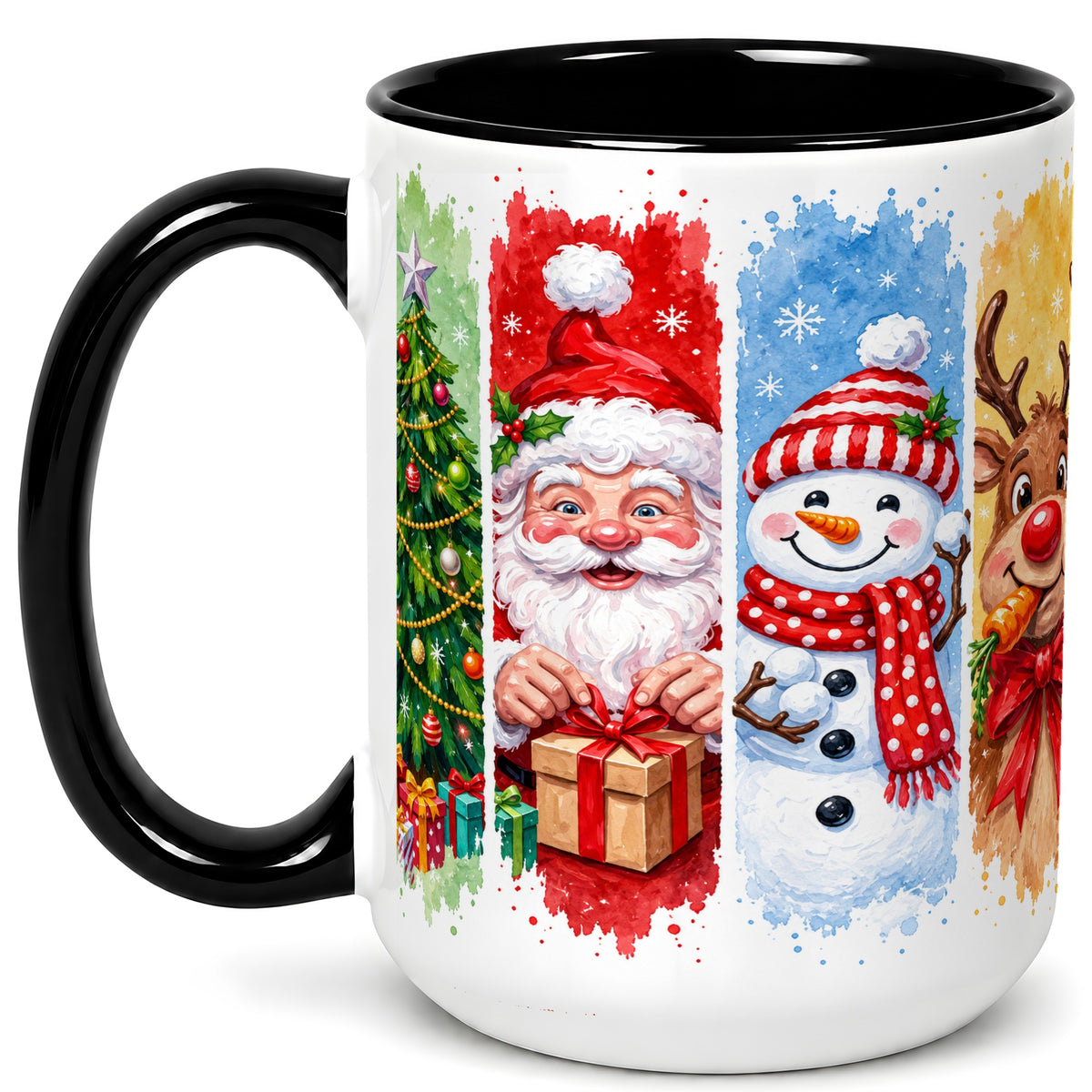 #pl[15oz|Black] Christmas Friends Coffee Mug, Santa Snowman Reindeer Mug, Ceramic Cup