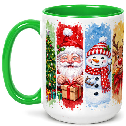 #pl[15oz|Green] Christmas Friends Coffee Mug, Santa Snowman Reindeer Mug, Ceramic Cup