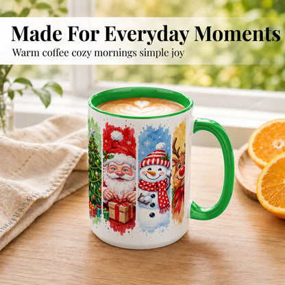#pl[15oz|Green] Christmas Friends Coffee Mug, Santa Snowman Reindeer Mug, Ceramic Cup