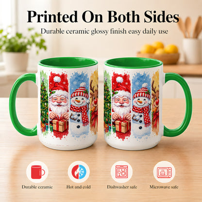 #pl[15oz|Green] Christmas Friends Coffee Mug, Santa Snowman Reindeer Mug, Ceramic Cup