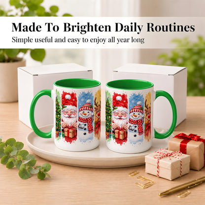 #pl[15oz|Green] Christmas Friends Coffee Mug, Santa Snowman Reindeer Mug, Ceramic Cup