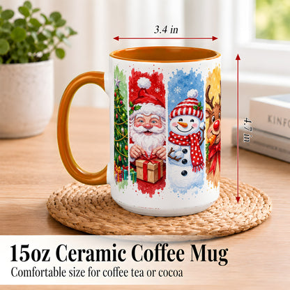 #pl[15oz|Orange] Christmas Friends Coffee Mug, Santa Snowman Reindeer Mug, Ceramic Cup