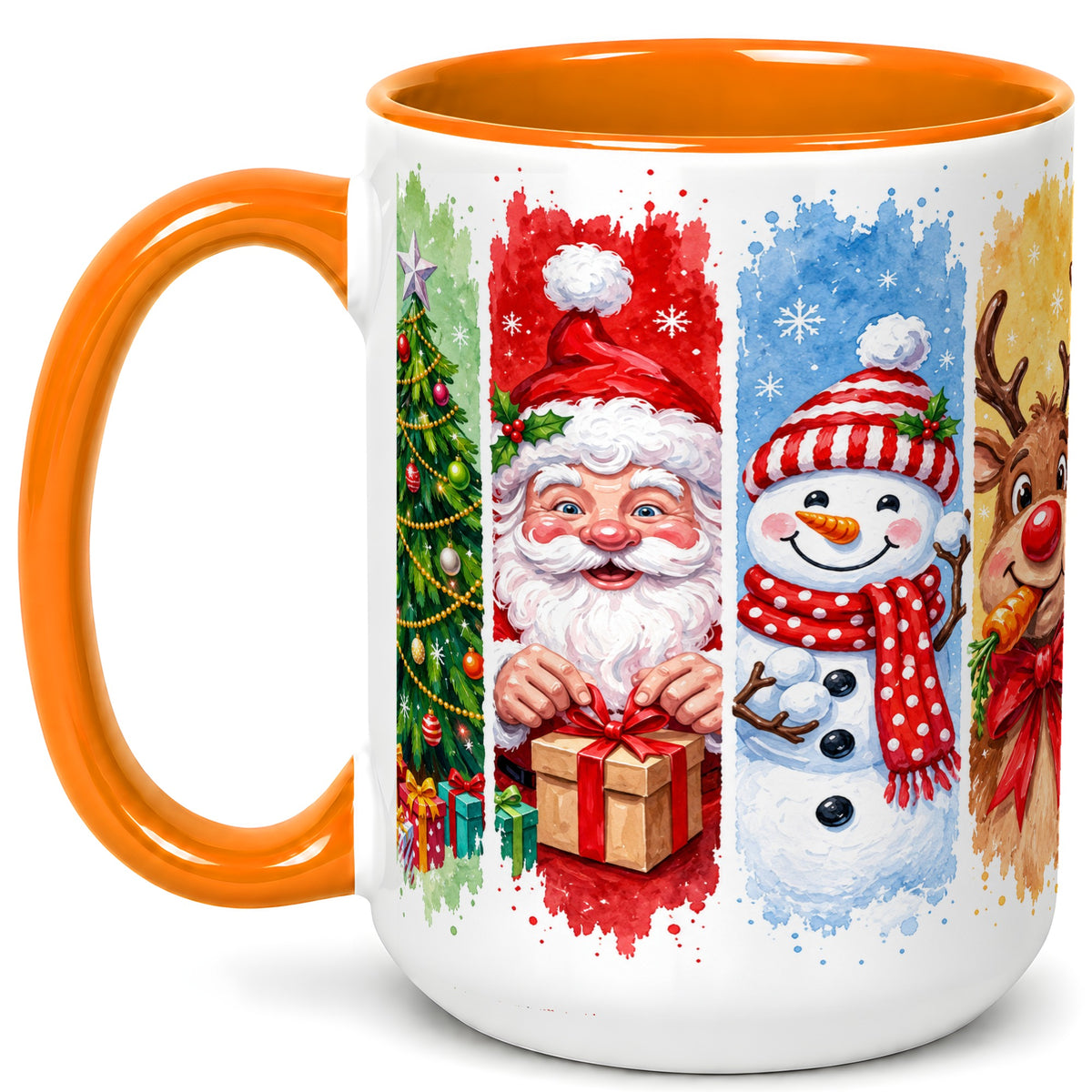 #pl[15oz|Orange] Christmas Friends Coffee Mug, Santa Snowman Reindeer Mug, Ceramic Cup